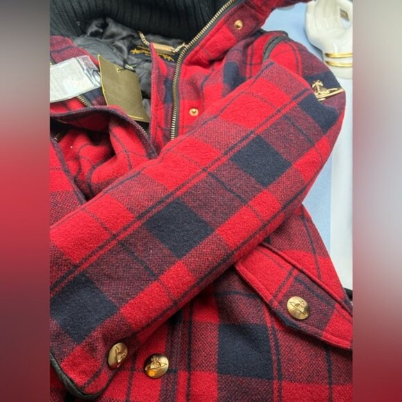 🆕 VIVIENNE WESTWOOD ANGLOMANIA 🧿 NWT Red & Black Plaid Wool Down Jacket, Sz S - Picture 11 of 16